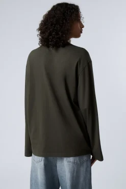 Weekday OVERSIZED LONG SLEEVE T-SHIRT dark khaki green Cheap