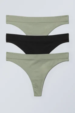 Weekday 3-PACK CAT SOFT THONG black & light dusty green mix Shop