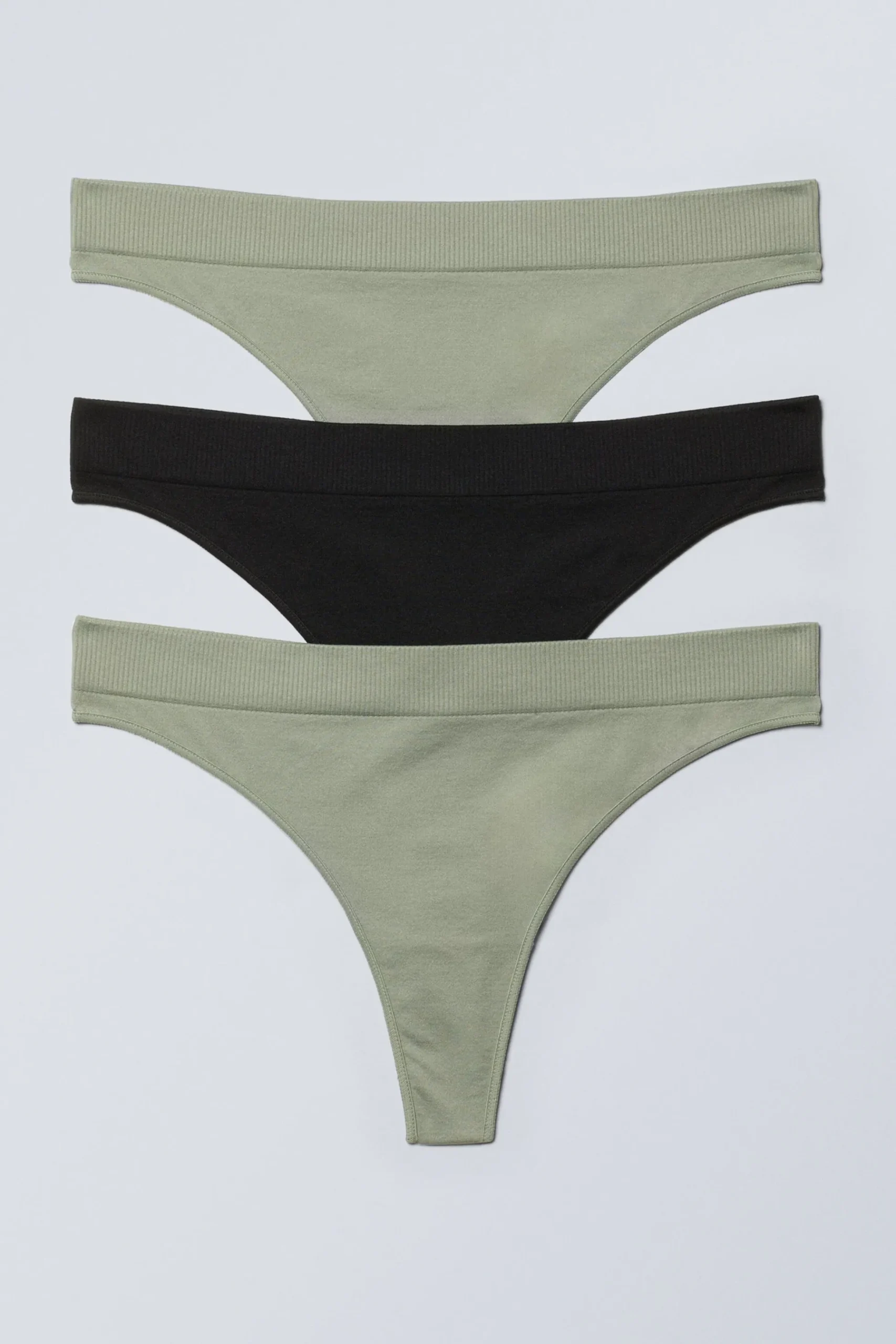 Weekday 3-PACK CAT SOFT THONG black & light dusty green mix Shop