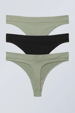Weekday 3-PACK CAT SOFT THONG black & light dusty green mix Shop