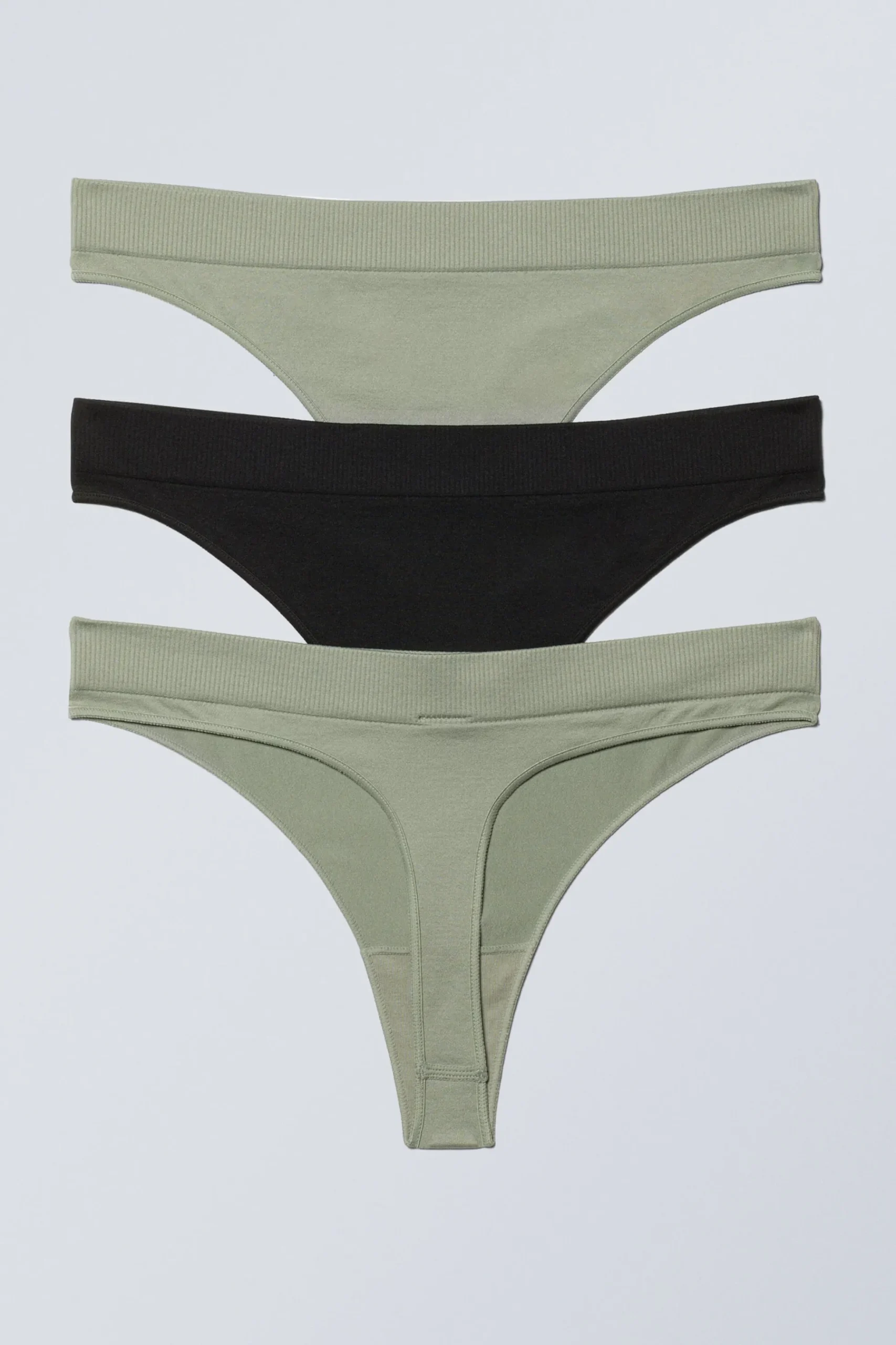 Weekday 3-PACK CAT SOFT THONG black & light dusty green mix Shop
