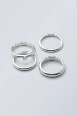Weekday 4-PACK CRUSH RING SET silver Store