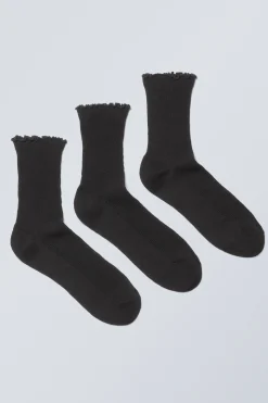 Weekday 3-PACK FRILL EDGE SOCKS black Clearance