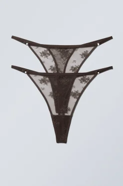 Weekday 2-PACK LACE TANGA THONGS dark brown Online