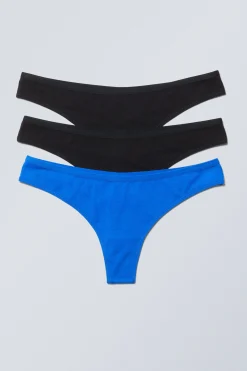 Weekday 3-PACK LOW WAIST COTTON THONGS black & blue Outlet