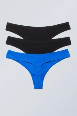 Weekday 3-PACK LOW WAIST COTTON THONGS black & blue Outlet