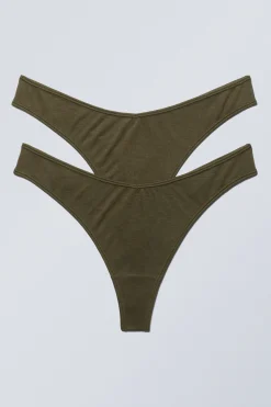 Weekday 2-PACK LOW WAIST MODAL THONGS dark khaki green Cheap
