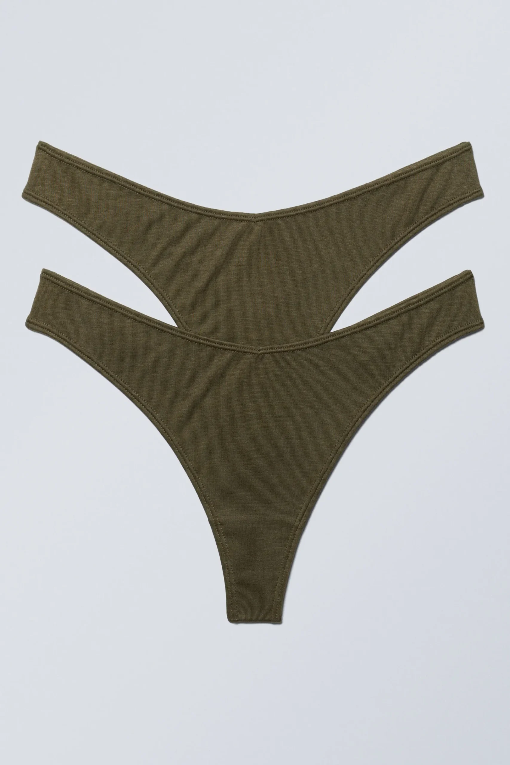 Weekday 2-PACK LOW WAIST MODAL THONGS dark khaki green Cheap