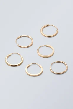 Weekday 3-PACK MINIMAL HOOP EARRINGS golden Hot