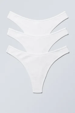 Weekday 3-PACK RIB COTTON THONGS white Shop