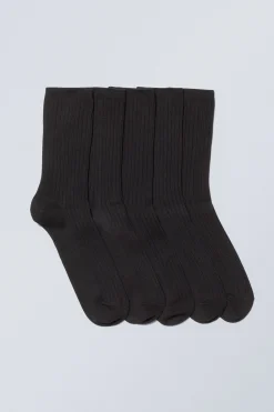 Weekday 5-PACK RIB SOCKS black Online