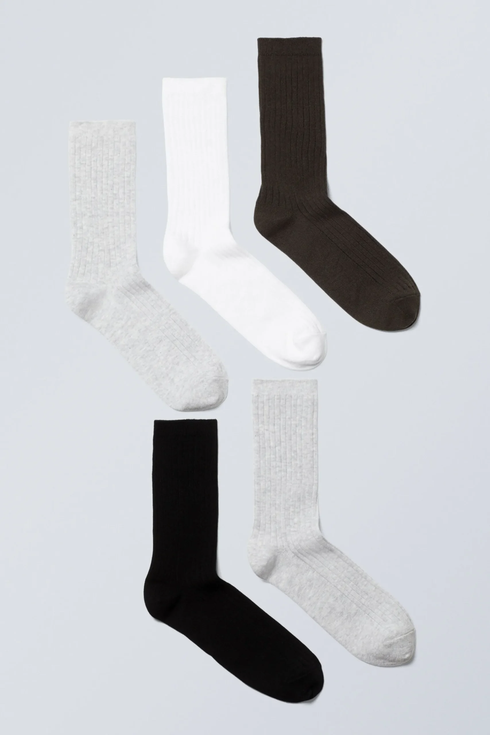Weekday 5-PACK RIB SOCKS black white & grey Outlet