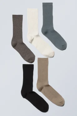 Weekday 5-PACK RIB SOCKS grey/white/blue/beige/black Cheap