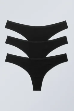 Weekday 3-PACK SOFT COTTON THONGS black Hot
