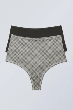 Weekday 2-PACK SOUL SOFT HIGH RISE THONGS dark grey/checked greige Outlet