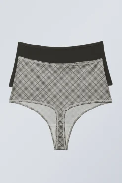 Weekday 2-PACK SOUL SOFT HIGH RISE THONGS dark grey/checked greige Outlet