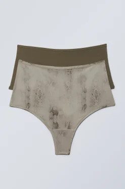 Weekday 2-PACK SOUL SOFT HIGH RISE THONGS dark khaki/beige snakeskin Shop
