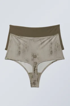 Weekday 2-PACK SOUL SOFT HIGH RISE THONGS dark khaki/beige snakeskin Shop