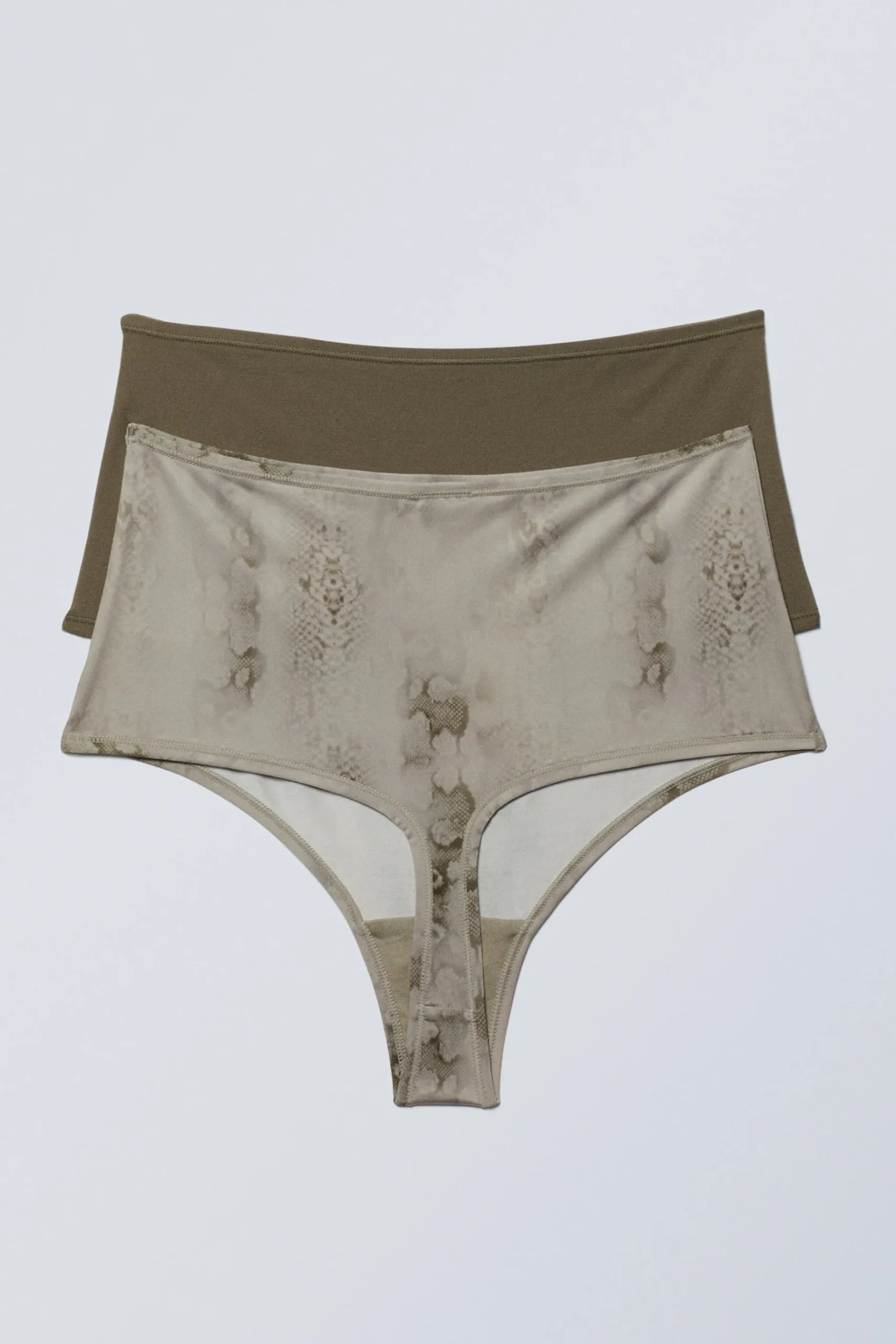 Weekday 2-PACK SOUL SOFT HIGH RISE THONGS dark khaki/beige snakeskin Shop