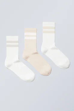 Weekday 3-PACK SPORT STRIPED SOCKS white/light mole Shop