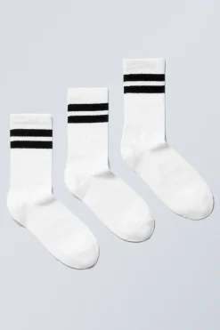 Weekday 3-PACK STRIPED CREW SOCKS white black stripes Outlet