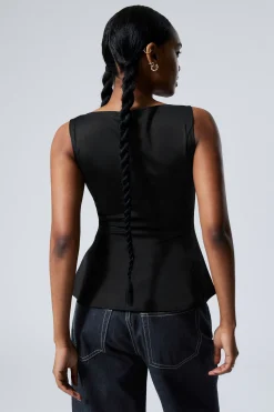 Weekday PEPLUM BOAT-NECK TOP black Hot