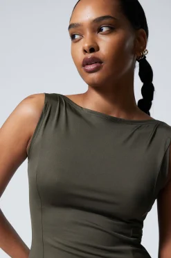 Weekday PEPLUM BOAT-NECK TOP dark khaki green Flash Sale