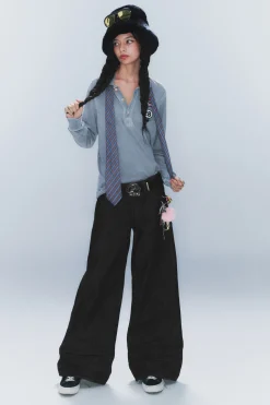 Weekday POSER REGULAR WAIST LOOSE WIDE JEANS extra black rinse Cheap