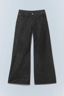 Weekday POSER REGULAR WAIST LOOSE WIDE JEANS extra black rinse Cheap