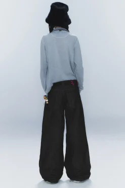 Weekday POSER REGULAR WAIST LOOSE WIDE JEANS extra black rinse Cheap