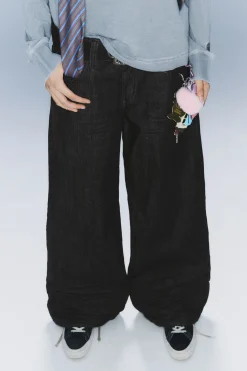 Weekday POSER REGULAR WAIST LOOSE WIDE JEANS extra black rinse Cheap