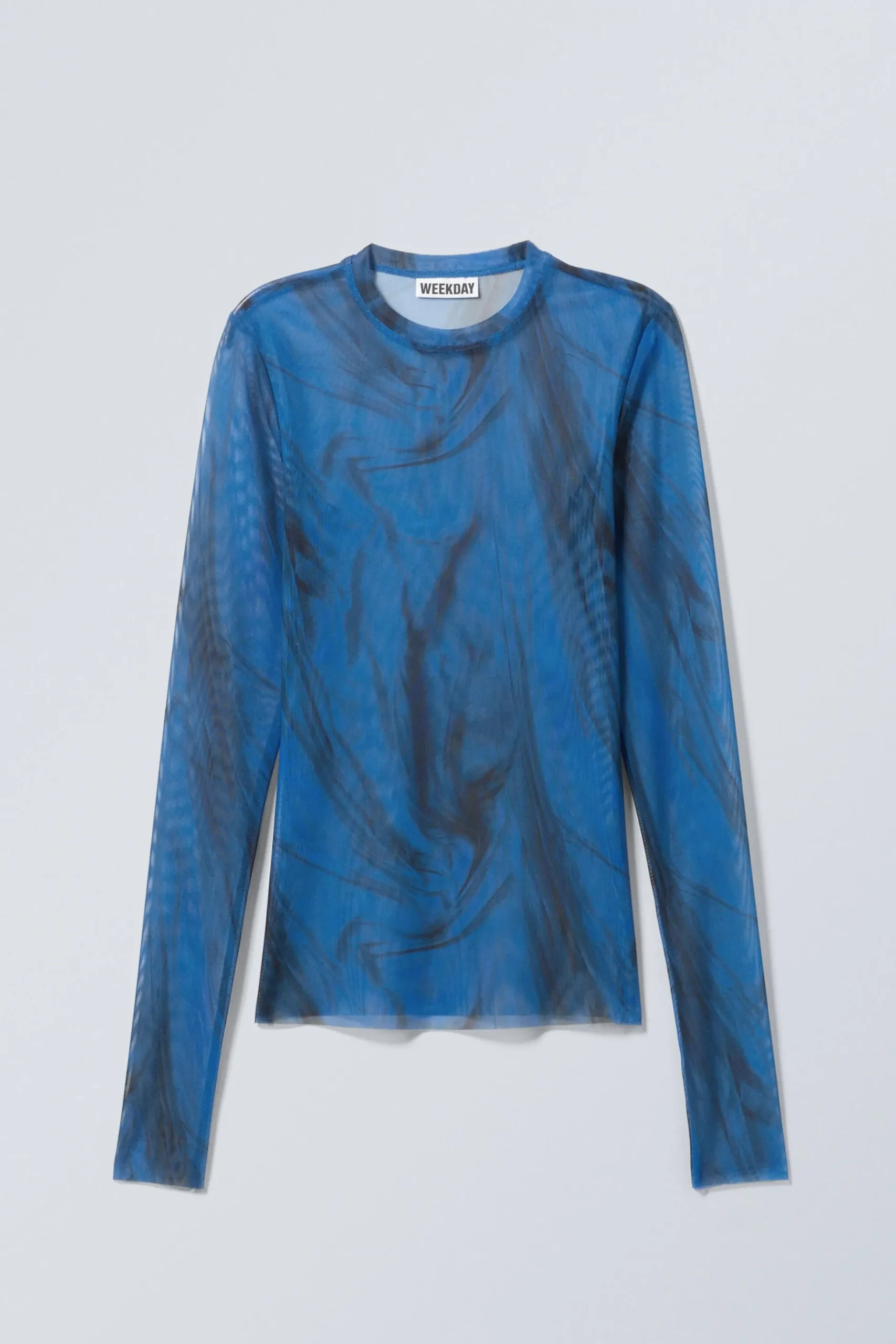 Weekday PRINTED LONG SLEEVE MESH TOP bright blue black strokes Cheap
