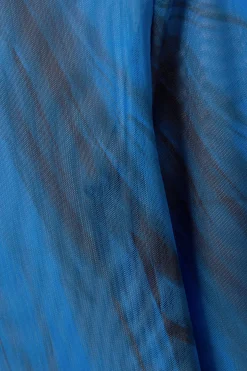 Weekday PRINTED LONG SLEEVE MESH TOP bright blue black strokes Cheap