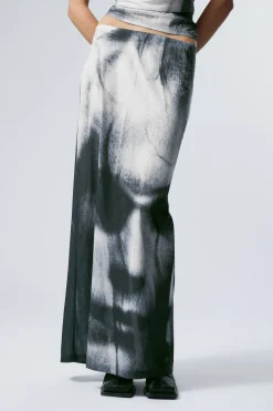 Weekday PRINTED MAXI SKIRT black & white face print Cheap