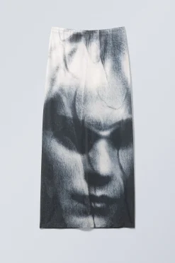 Weekday PRINTED MAXI SKIRT black & white face print Cheap