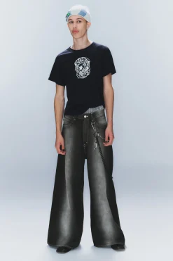 Weekday RAD SUPER REGULAR WAIST LOOSE WIDE JEANS black spray Discount