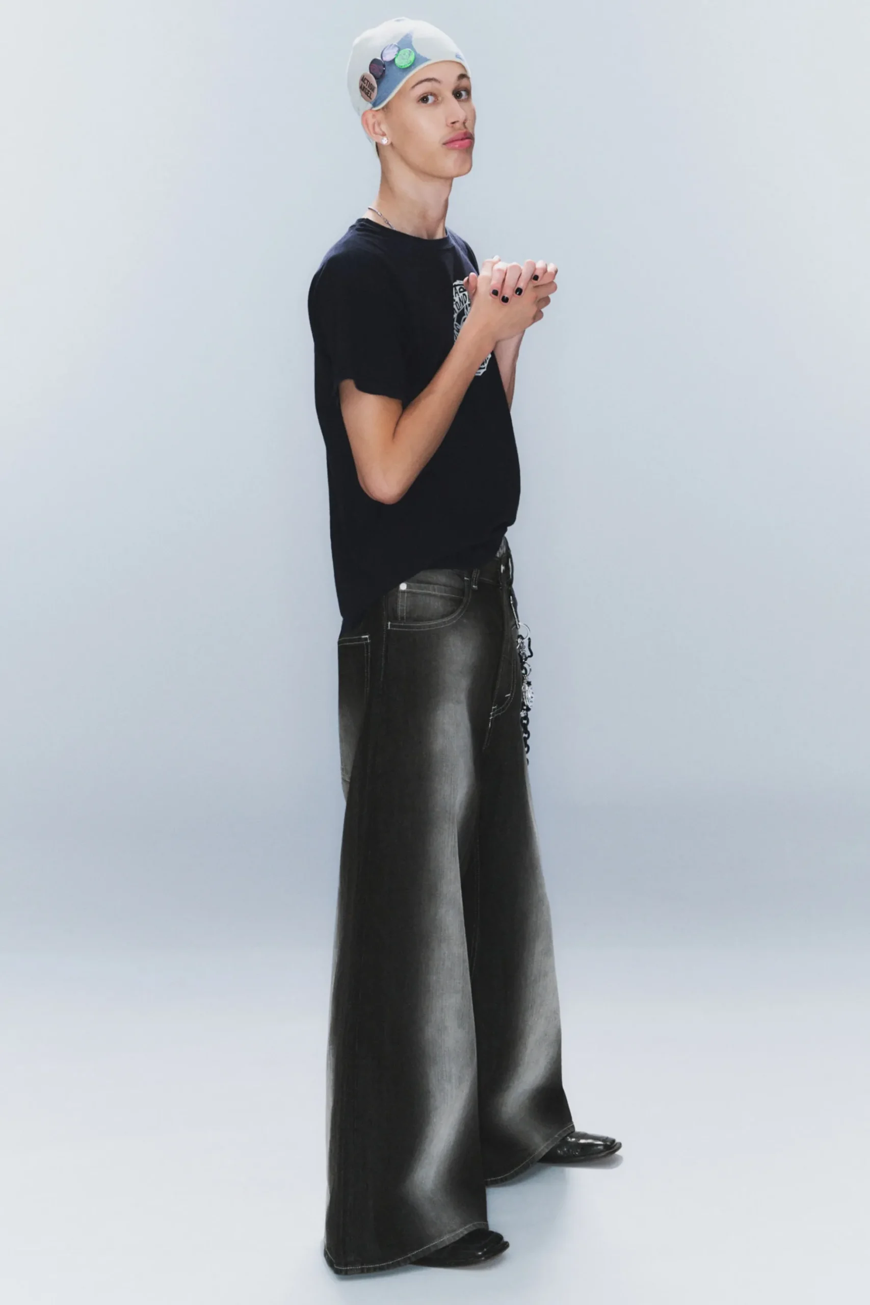 Weekday RAD SUPER REGULAR WAIST LOOSE WIDE JEANS black spray Discount