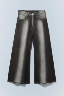 Weekday RAD SUPER REGULAR WAIST LOOSE WIDE JEANS black spray Discount