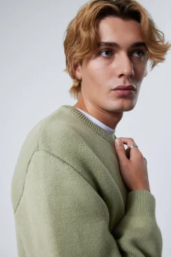 Weekday REGULAR KNITTED COTTON SWEATER light khaki green Store