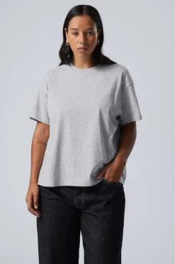Weekday RELAXED BOXY COTTON T-SHIRT grey melange Clearance