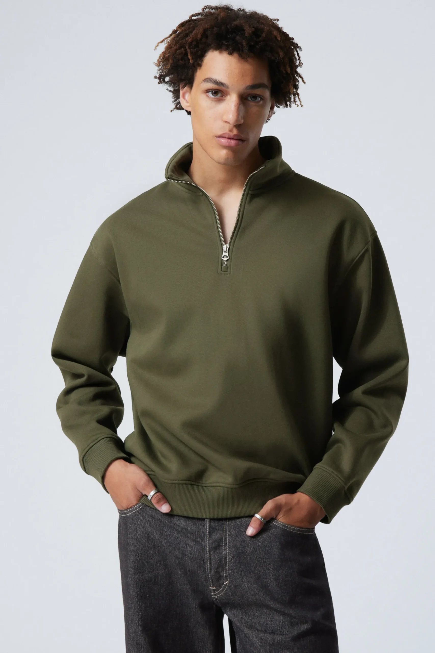 Weekday RELAXED HEAVY HALF ZIP SWEATER dark khaki green Cheap
