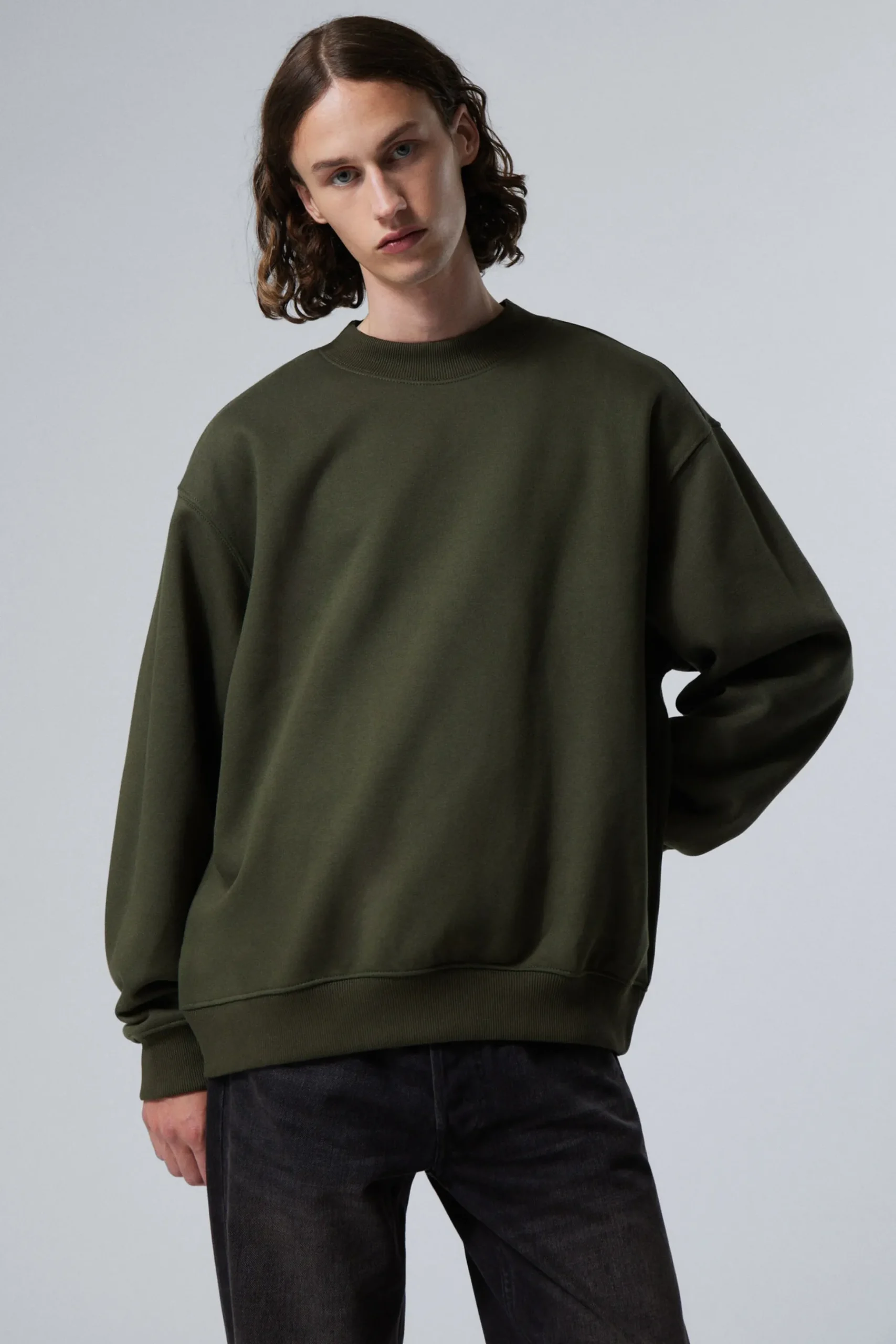Weekday RELAXED HEAVYWEIGHT SWEATSHIRT dark khaki green Cheap