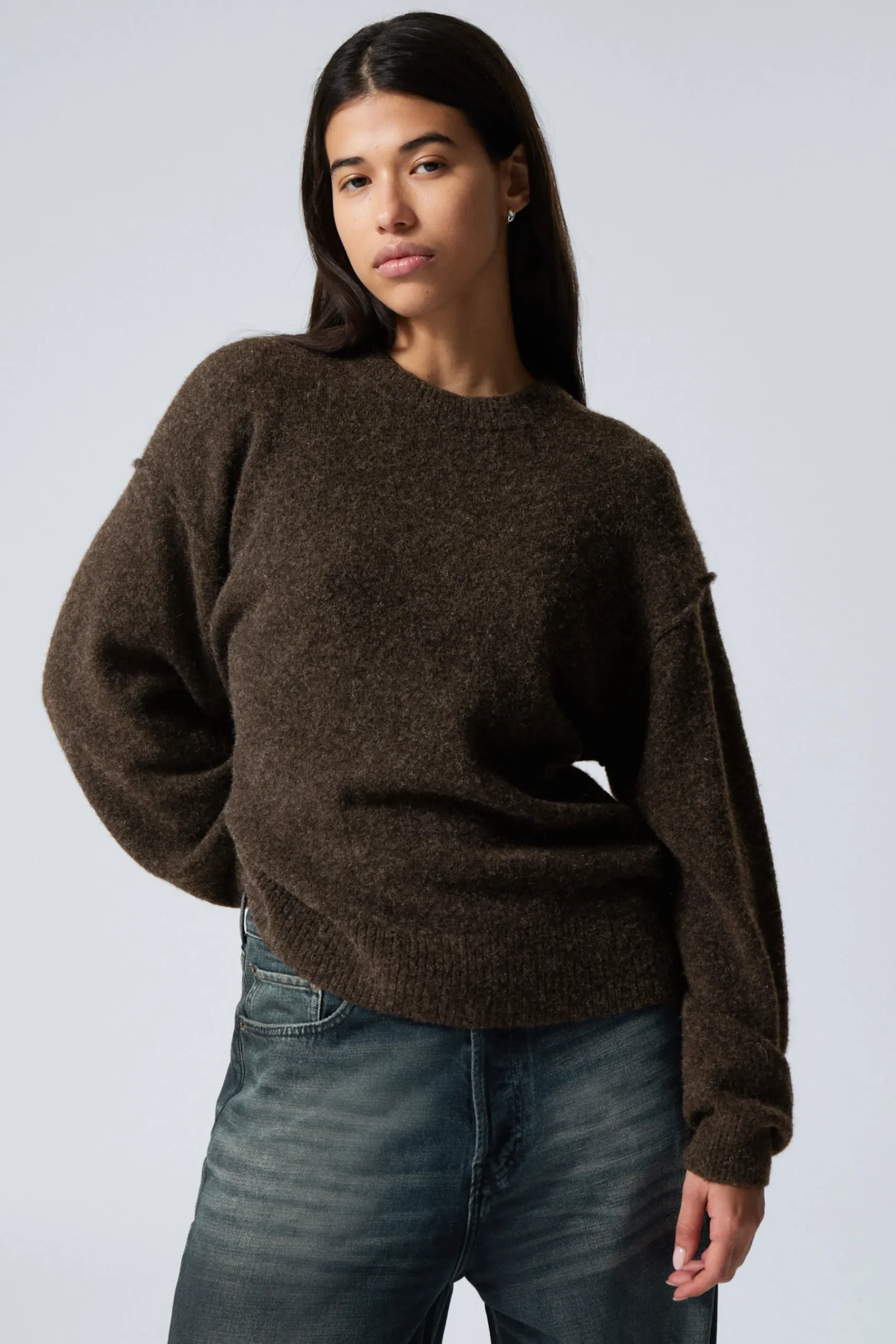 Weekday RELAXED KNITTED SWEATER dark brown Discount