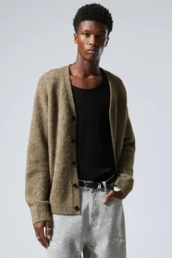 Weekday RELAXED KNITTED WOOL-BLEND CARDIGAN dark mole Best Sale