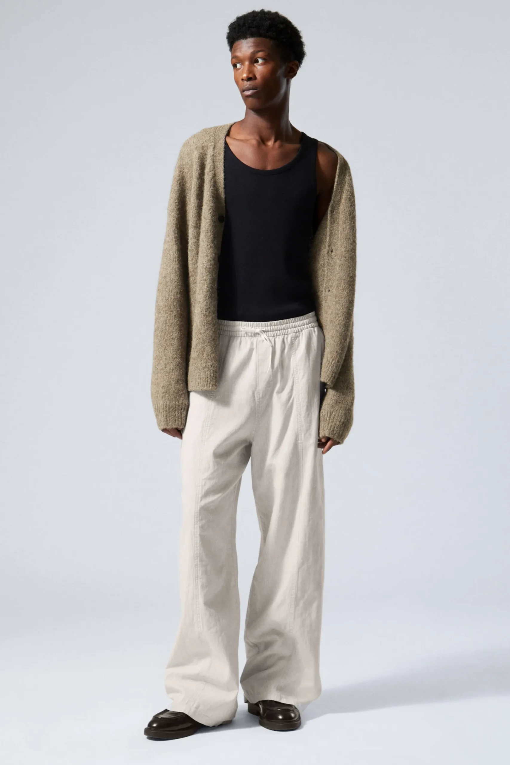 Weekday RELAXED LINEN BLEND TROUSERS dusty ecru melange Best Sale
