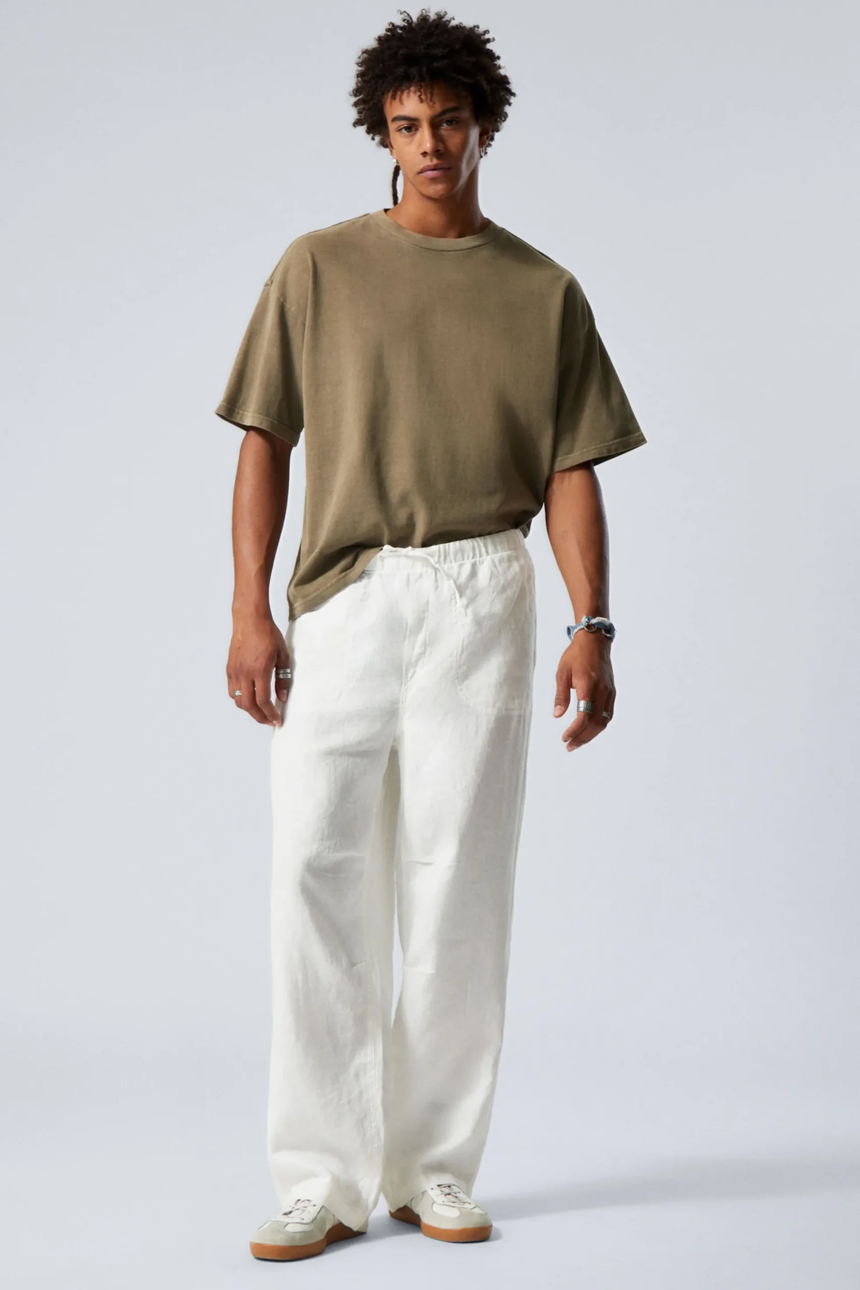 Weekday RELAXED LINEN TROUSERS dusty white New