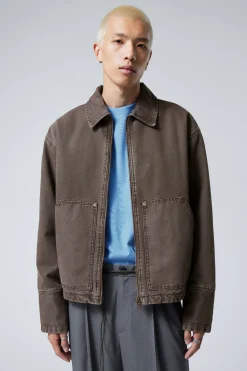 Weekday RELAXED UTILITY JACKET washed dark brown Shop