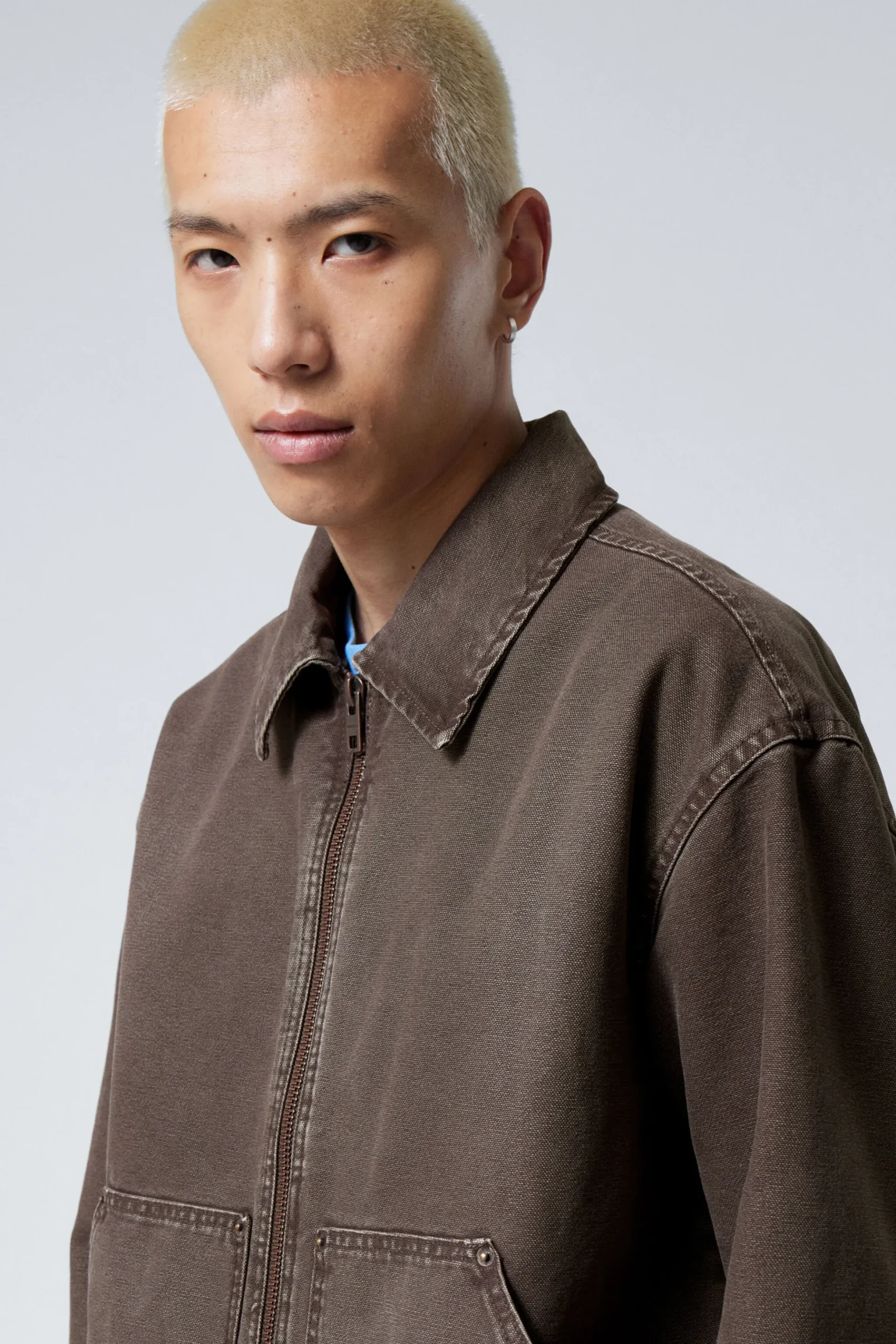 Weekday RELAXED UTILITY JACKET washed dark brown Shop