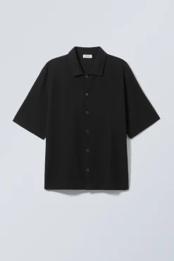 Weekday RIB RELAXED SHORT SLEEVE SHIRT black Cheap