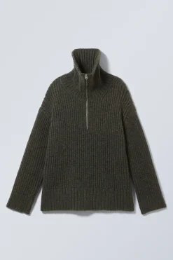 Weekday RIB-KNIT HALF-ZIP TURTLENECK SWEATER dark green Sale